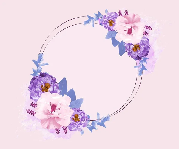 Marco Floral Acuarela Con Flores Pintadas Color Rosa Púrpura Con — Archivo Imágenes Vectoriales