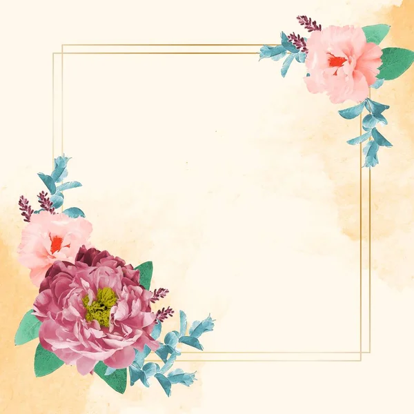 Marco Floral Acuarela Con Flores Pintadas Color Burdeos Rosa Hojas — Archivo Imágenes Vectoriales
