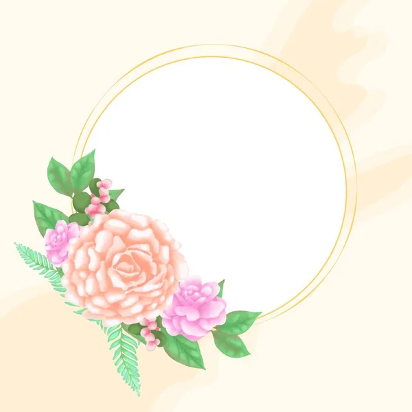 Υδατογραφία Floral Frame Ζωγραφισμένα Ροζ Λουλούδια Τριαντάφυλλα Και Πράσινα Φύλλα — Διανυσματικό Αρχείο