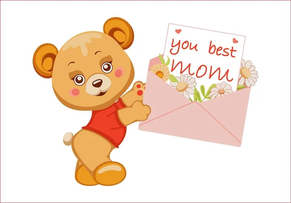 귀여운 봉투에 편지와 편지를 있습니다 최고의 엄마라는 뜻이죠 어머니 카드를 — 스톡 벡터