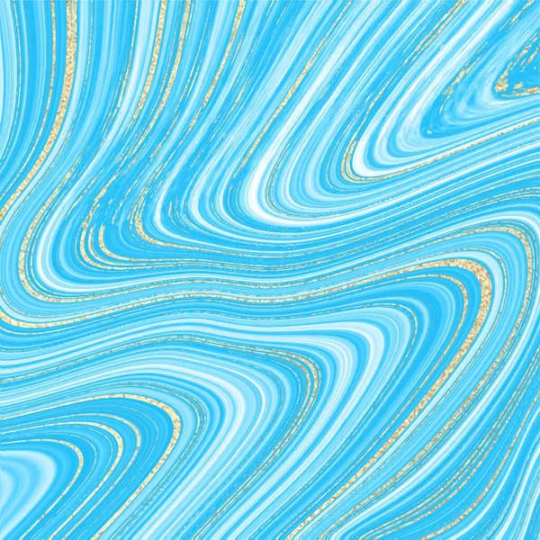 Sıvı Mavi Mermer Soyut Boyama Arka Planı Altın Kaplama Desenli — Stok Vektör