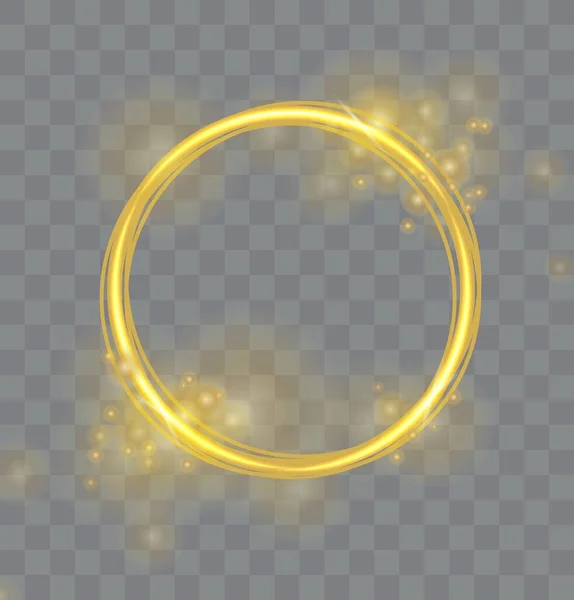 Χρυσό Λαμπερό Δαχτυλίδι Glitter Αντανάκλαση Λάμψη Διαφανές Φόντο Μεμονωμένο Διακοσμητικό — Διανυσματικό Αρχείο