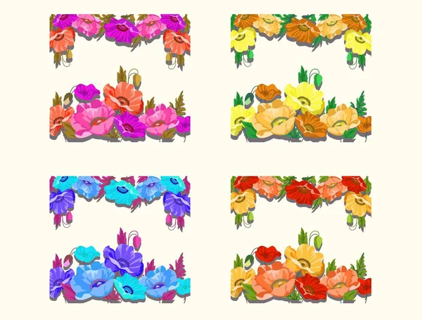 Sada Květinových Bannerů Ručně Malovanými Máky Izolovaných Bílém Pozadí Designový — Stockový vektor