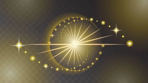 Αφηρημένο Σκούρο Φόντο Χρυσά Αστέρια Λάμψη Και Εφέ Φωτός Ένα — Διανυσματικό Αρχείο