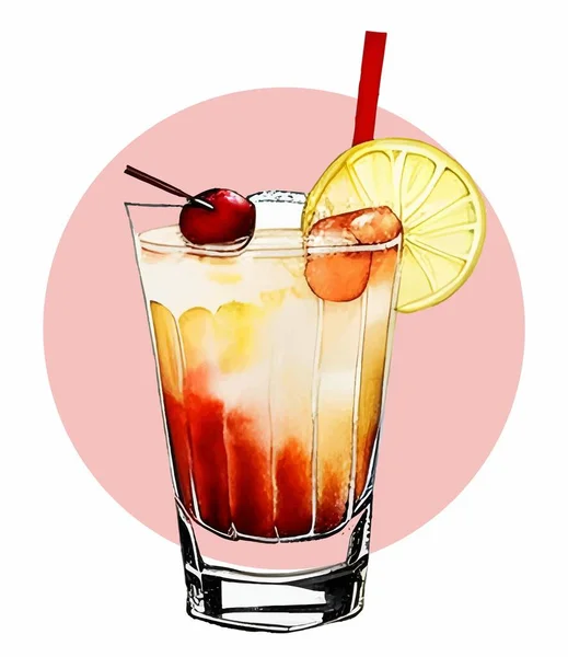 Met Hand Getekende Fruitcocktail Glazen Beker Aquareltekening Van Tropische Drank — Stockvector