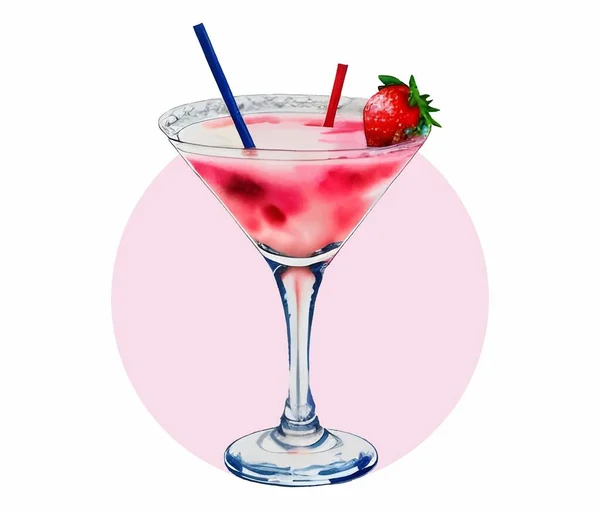 Cocktail Fruits Dessiné Main Dans Gobelet Verre Aquarelle Dessin Boisson — Image vectorielle