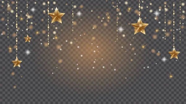 在透明的背景下 庆祝晚会的照明效果闪烁着亮晶晶的光芒 节日的抽象背景 金色的星星 灿烂的新年 孤立的设计要素 — 图库矢量图片
