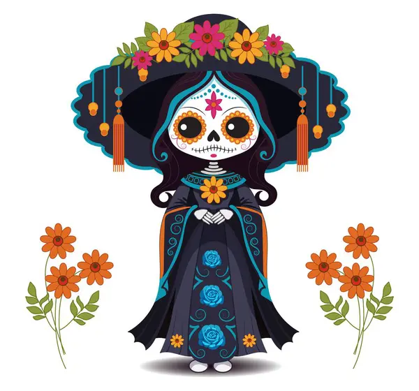 Vektorillustration För Den Mexikanska Helgdagen Döda Föreställ Dig Söt Död — Stock vektor