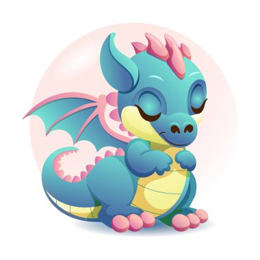 El çizimi yeşil şirin bebek dinozor çizgi filmi dino mu yoksa beyaz arka planda gözleri kapalı rüya gören kanatlı yavru ejderha mı? İzole tasarım öğesi. Vektör illüstrasyonu