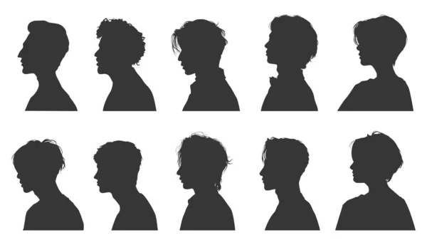 男性头部的轮廓 男性头部侧面的矢量轮廓 男人头的轮廓 人们侧视图的轮廓 面部形状侧视图 — 图库矢量图片