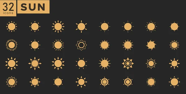 Набор Иконок Солнца Премиум Стиль Солнце Разной Формы Уникальный Символ — стоковый вектор