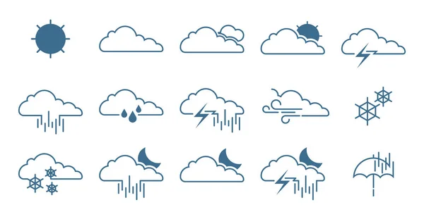 Набор Иконок Прогноза Погоды Прочные Иконки Цвета Контура Стиля Погоды — стоковый вектор