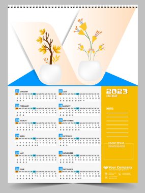 Duvar Takvimi 2023 Yaratıcı Tasarım, 2023 yılı için basit aylık dikey tarih düzeni İngilizce. 12 aylık takvim şablonları, modern yeni yıl takvimi tasarımı. Şirket veya iş takvimi.