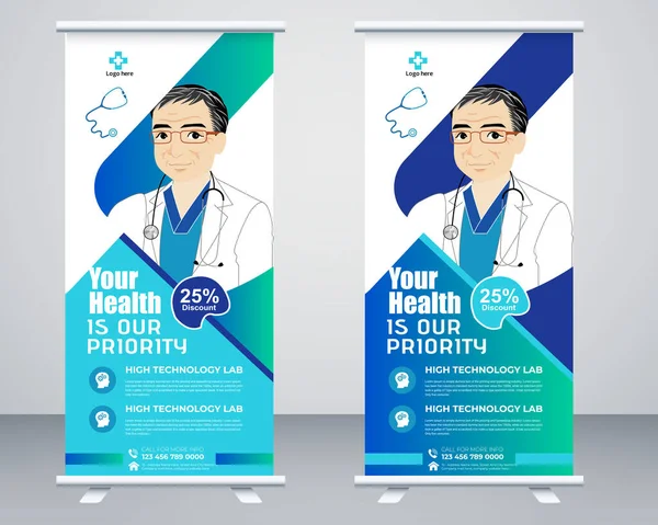 Cuidado Salud Médicos Roll Banner Diseño Standee Corporate Medical Roll — Vector de stock