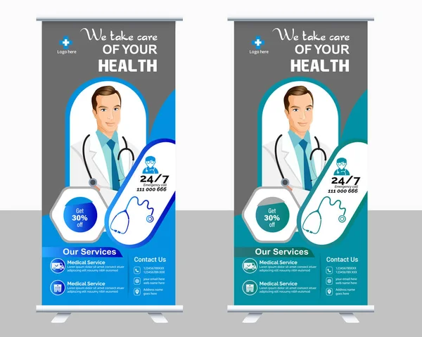 stock vector Healthcare and medical roll up and standee design banner, Corporate Medical roll up banner vector template design or poll up standee for healthcare hospital.