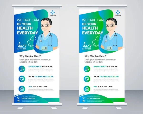 Zdravotnictví Zdravotní Péče Roll Stojan Design Banner Corporate Medical Roll — Stockový vektor