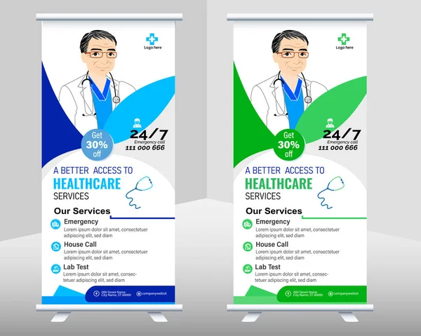 Cuidado Salud Médicos Roll Banner Diseño Standee Corporate Medical Roll — Archivo Imágenes Vectoriales
