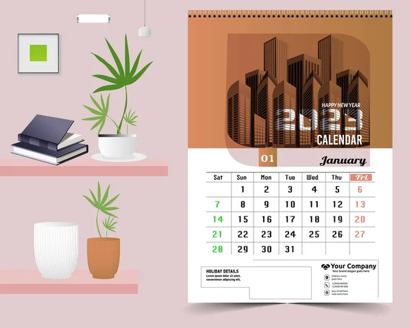 Ημερολόγιο Τοίχου 2023 Δημιουργικός Σχεδιασμός Απλή Μηνιαία Κάθετη Ημερομηνία Διάταξη — Διανυσματικό Αρχείο