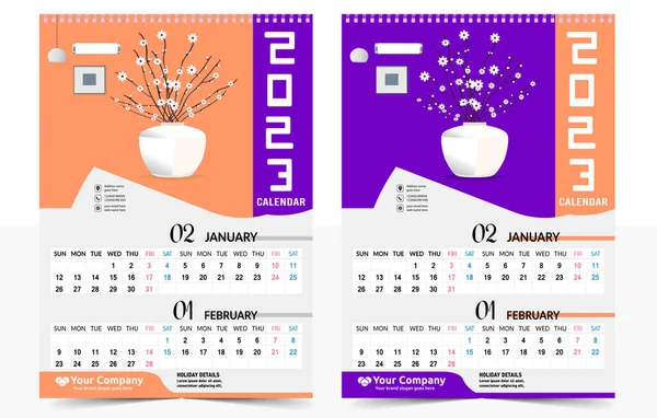 Настенный Календарь 2023 Год Креативный Дизайн Простая Ежемесячная Вертикальная Дата Лицензионные Стоковые Векторы