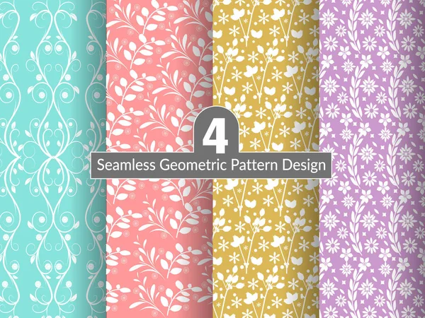 Seamless Floral Pattern Set Collection Ornaments Hand Drawn Abstract Botanic — Stock Vector