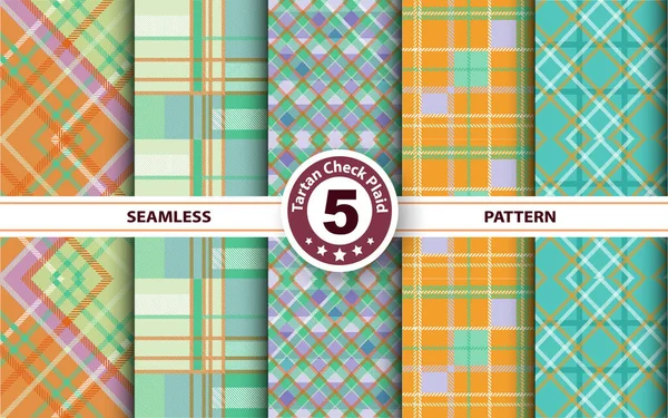 Set Tartan Plaid Scottish Seamless Pattern Flache Textile Stoffmuster Ornamentales — Stockvektor