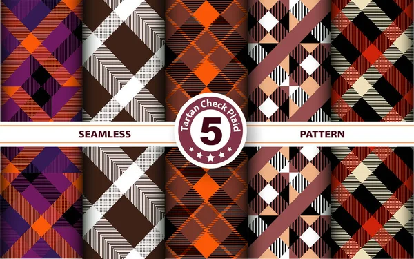 Set Tartan Plaid Scottish Seamless Pattern Flat Textile Fabric Pattern — Stock Vector
