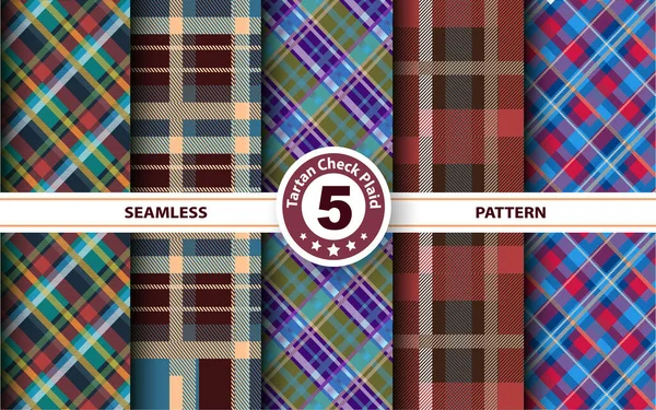 Set Tartan Plaid Scottish Seamless Pattern Diseño Ornamento Patrón Tela — Vector de stock