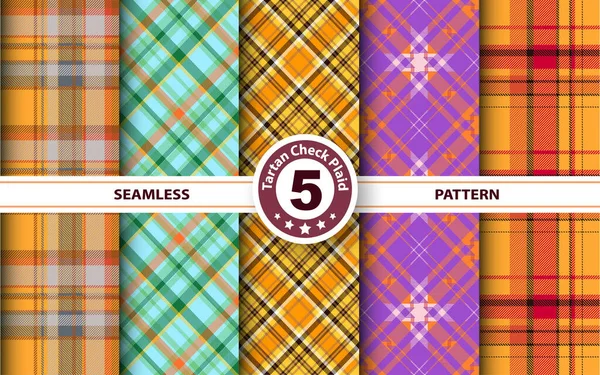 Set Tartan Plaid Scottish Seamless Pattern Flache Textile Stoffmuster Ornamentales — Stockvektor