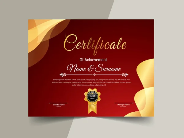 Modern Certificate Achievement Template Design Luxury Elegant Blue Gold Diploma — Stock Vector