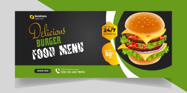 Lezzetli Fast Food Pizza afişi sosyal medya şablonu Banner, Restoran indirimli gıda Burger bayrağı tasarımı, Gıda menüsü sosyal medya kapağı şablonu.
