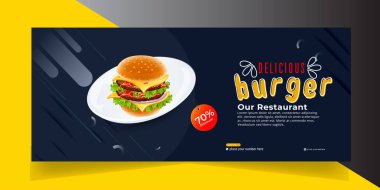 Lezzetli Fast Food Pizza afişi sosyal medya şablonu Banner, Restoran indirimli gıda Burger bayrağı tasarımı, Gıda menüsü sosyal medya kapağı şablonu.