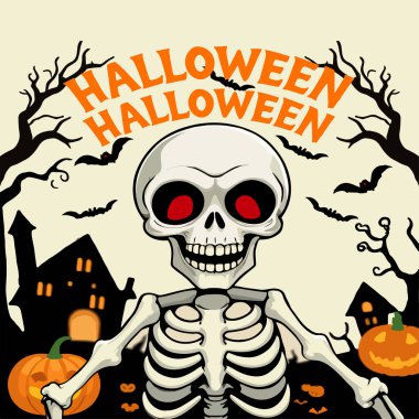 Spooky and happy Halloween Skeleton art illustration design clipart