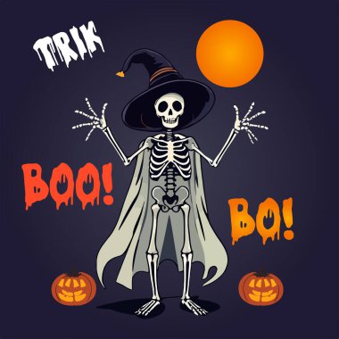 Spooky and happy Halloween Skeleton art illustration design clipart