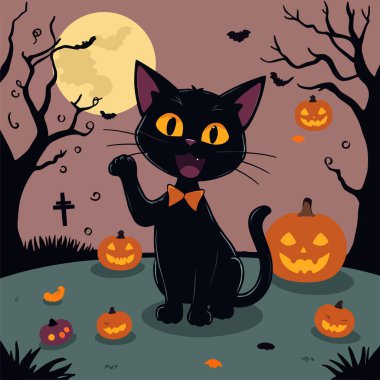 Halloween ghost and black cat  angry spooky illustration design clipart