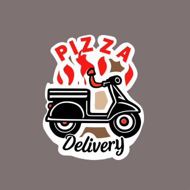 Food delivery man logo with motor bike sticker characters clipart