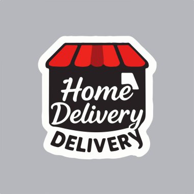 Food delivery man logo with motor bike sticker characters clipart