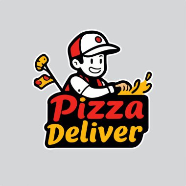 Food delivery man logo with motor bike sticker characters clipart