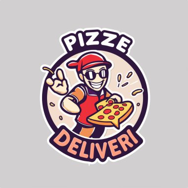 Food delivery man logo with motor bike sticker characters clipart