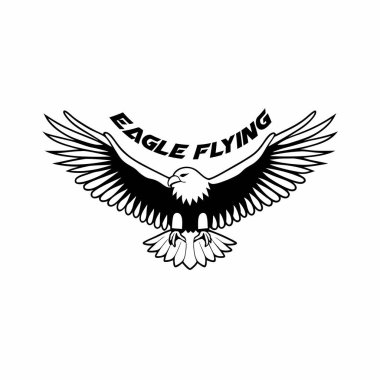 flying hunting bald eagle black silhouette illustration design. clipart