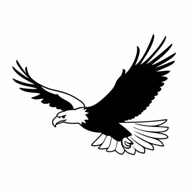 flying hunting bald eagle black silhouette illustration design. clipart