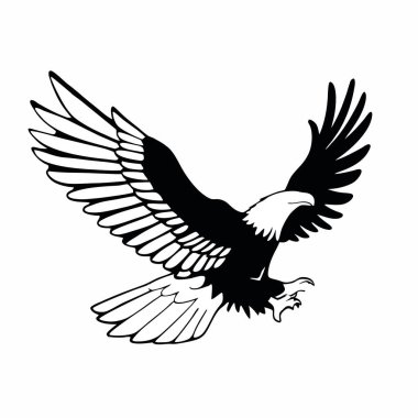 flying hunting bald eagle black silhouette illustration design. clipart