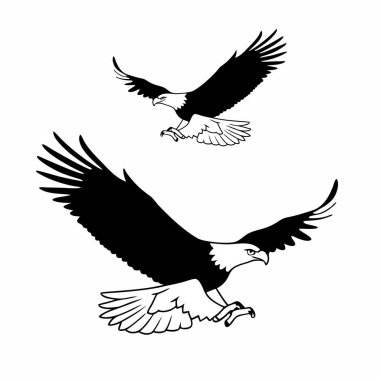 flying hunting bald eagle black silhouette illustration design. clipart