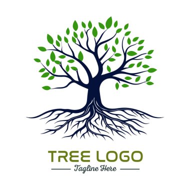 Beautiful green tree silhouette and vector design, minimalist business logo for tree icon on white background. clipart