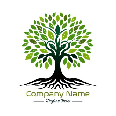 Beautiful green tree silhouette and vector design, minimalist business logo for tree icon on white background. clipart