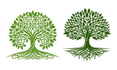 Beautiful green tree silhouette and vector design, minimalist business logo for tree icon on white background. clipart