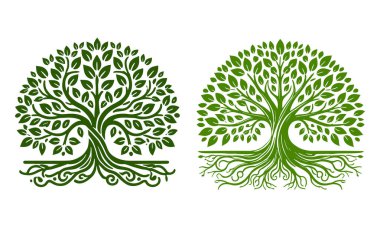 Beautiful green tree silhouette and vector design, minimalist business logo for tree icon on white background. clipart