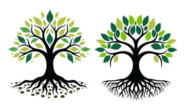 Beautiful green tree silhouette and vector design, minimalist business logo for tree icon on white background. clipart