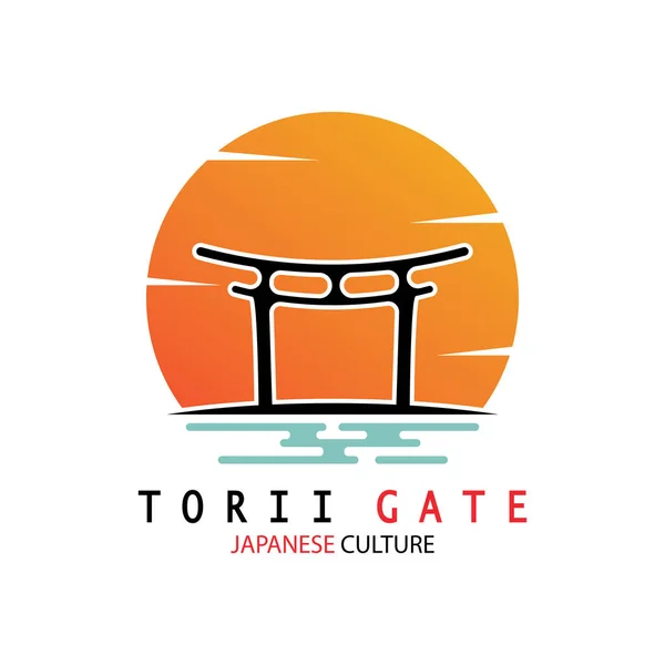 Torii Gate Japonês Tradicional Cultura Logotipo Simples Ilustração Ícone Com — Vetor de Stock