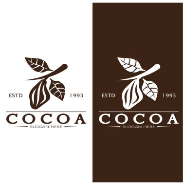 cocoa logo,cocoa bean,cocoa tree,cocoa branches and leaves,chocolate mix on white background,vintage,modern,simple,minimalist icon illustration template design vector