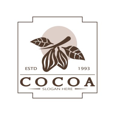 cocoa logo,cocoa bean,cocoa tree,cocoa branches and leaves,chocolate mix on white background,vintage,modern,simple,minimalist icon illustration template design vector